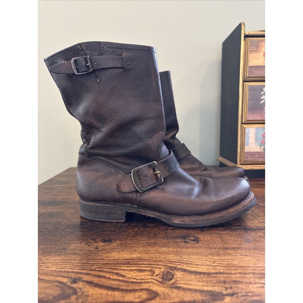 Frye Veronica Slouch Boots Brown Leather Buckle Engineer Women's 7 B 76514